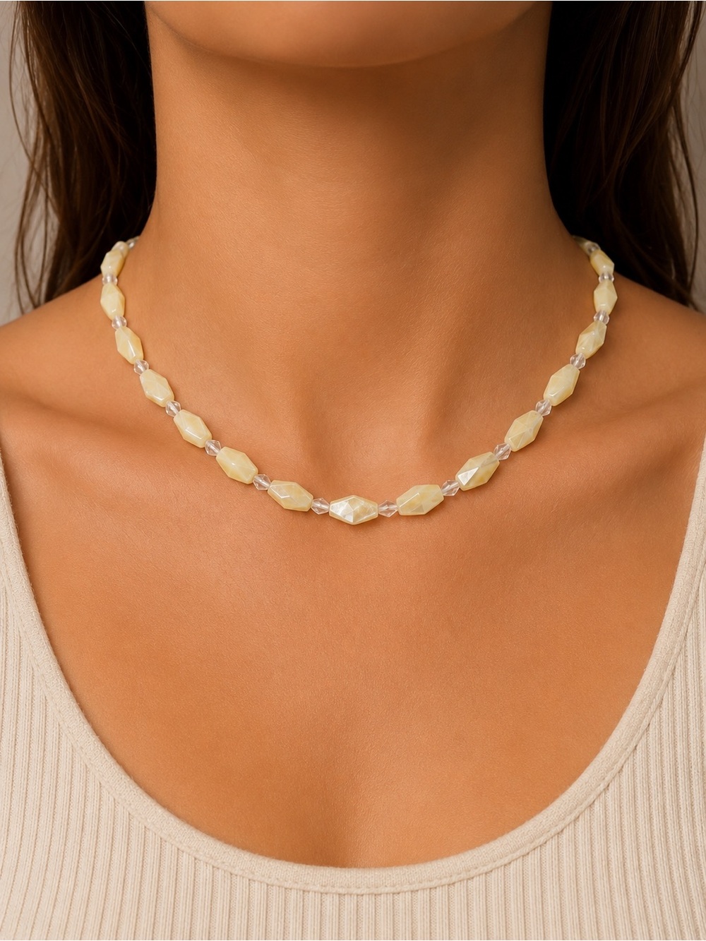 Mother of Pearl Faceted Lantern Beaded Necklace - Made to Order
